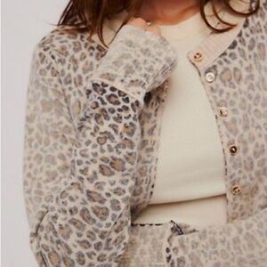 Free People Leopard Cheetah Cashmere Wool VERY Cropped Cardigan
